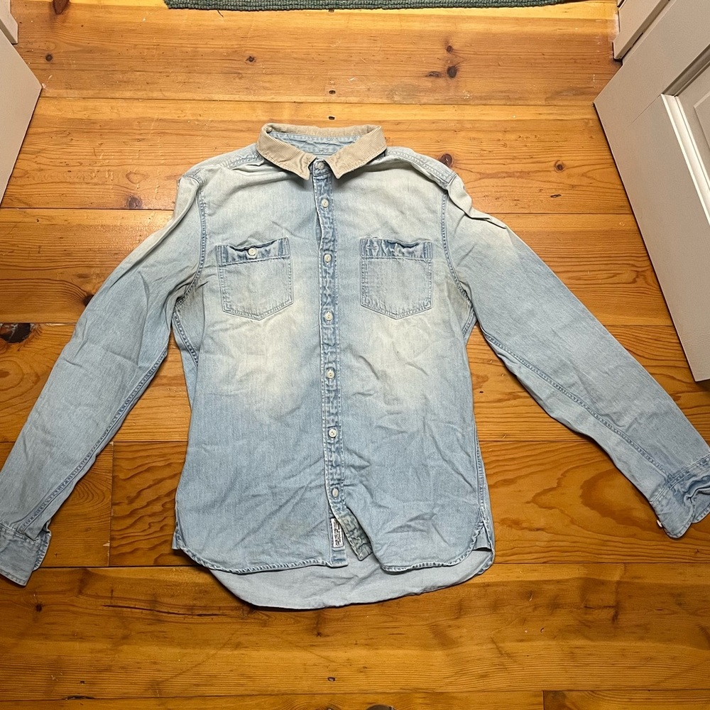 AllSaints Death Valley Denim Shirt Corduroy Collar